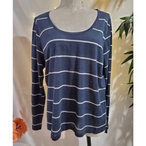 Poetry Striped Linen Scoop Neck Long Sleeve Top Womens Size 18 Nautical Coastal